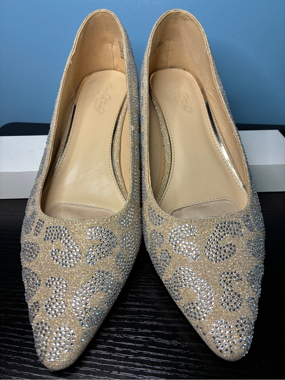 Carolyn Tucker Embellished Gold Pointed-Toe Flats
